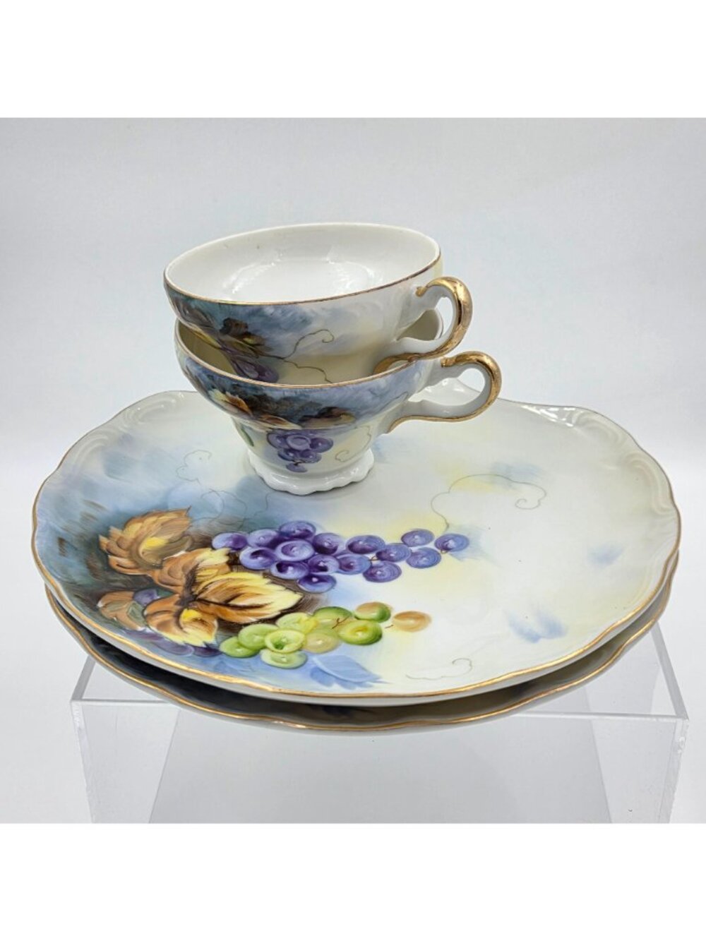 Lefton Festival SL2619 Set of 2 Snack Plate and Cup Porcelain Purple Green Grape - Picture 2 of 10